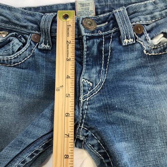 True Religion VTG Joey Big T twisted flare denim jeans womens 28 white stitching - Picture 6 of 14